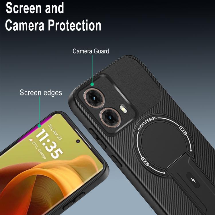 For Motorola Moto G85 Carbon Fiber Texture MagSafe Phone Case with Holder