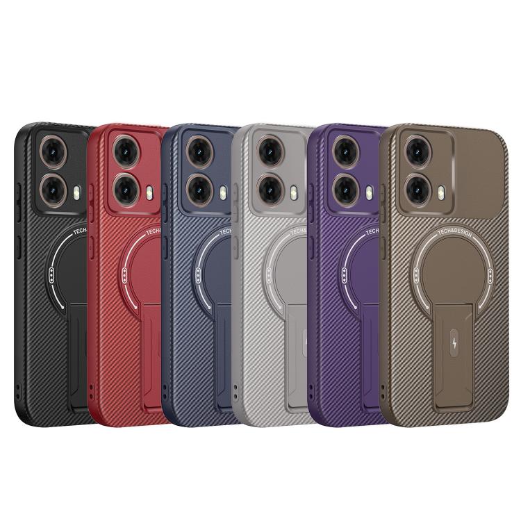 For Motorola Moto G85 Carbon Fiber Texture MagSafe Phone Case with Holder