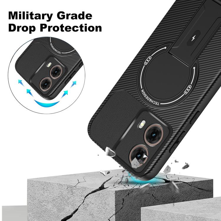 For Motorola Moto G85 Carbon Fiber Texture MagSafe Phone Case with Holder