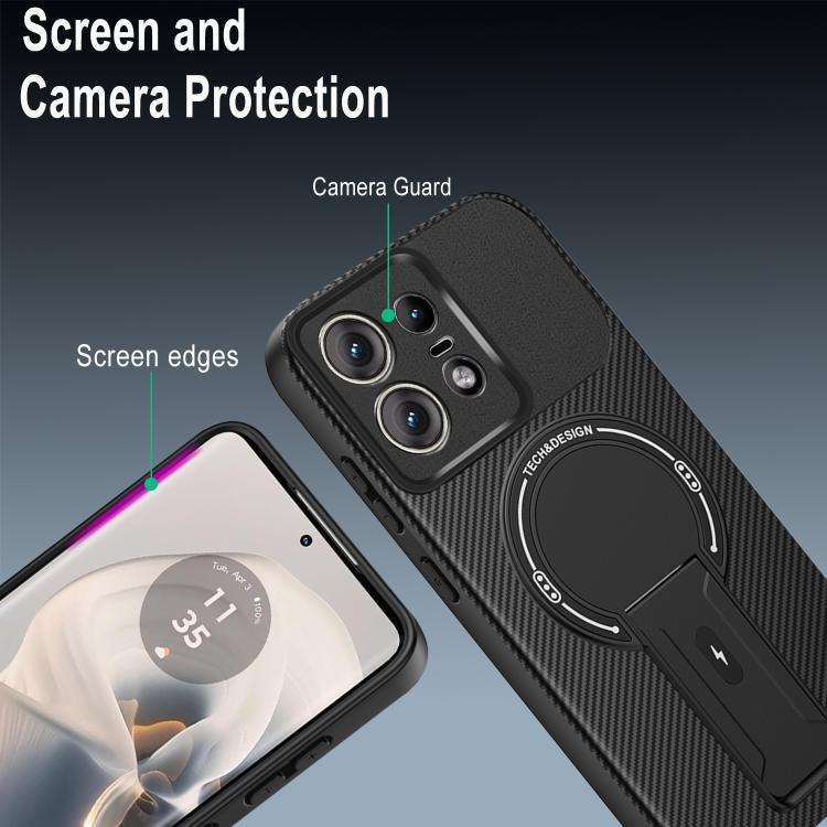 For Motorola Edge 50 Pro Carbon Fiber Texture MagSafe Phone Case with Holder
