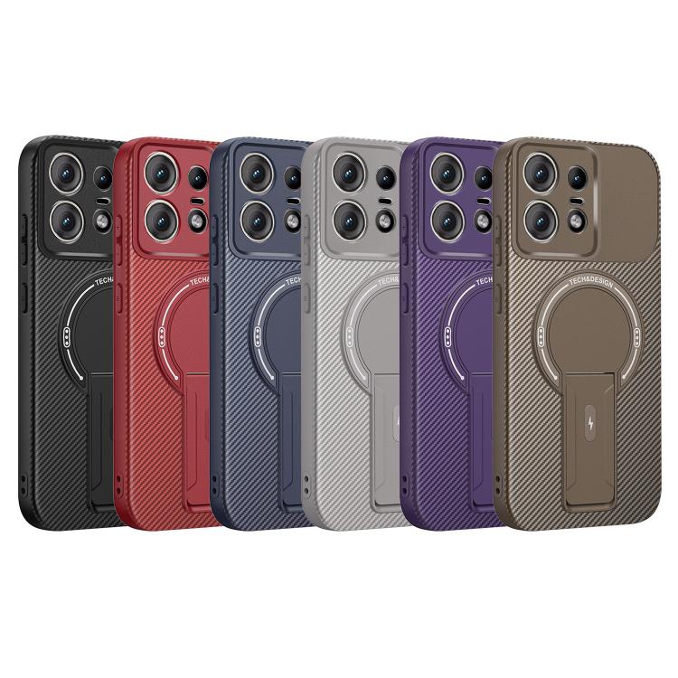 For Motorola Edge 50 Pro Carbon Fiber Texture MagSafe Phone Case with Holder