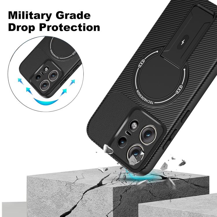 For Motorola Edge 50 Pro Carbon Fiber Texture MagSafe Phone Case with Holder