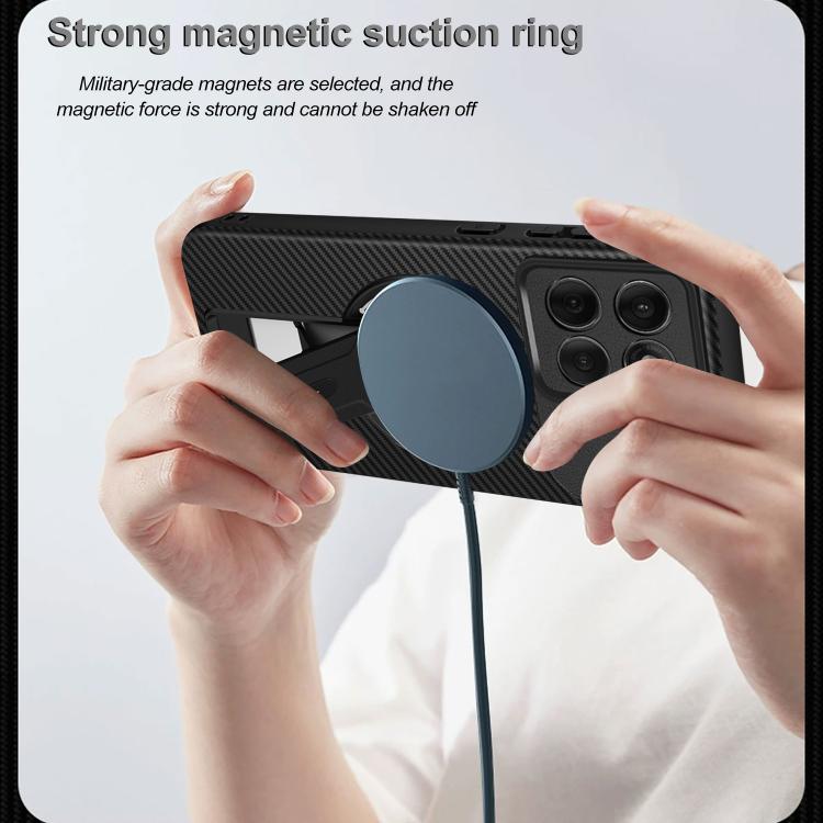For Motorola Edge 60 Pro Carbon Fiber Texture MagSafe Phone Case with Holder