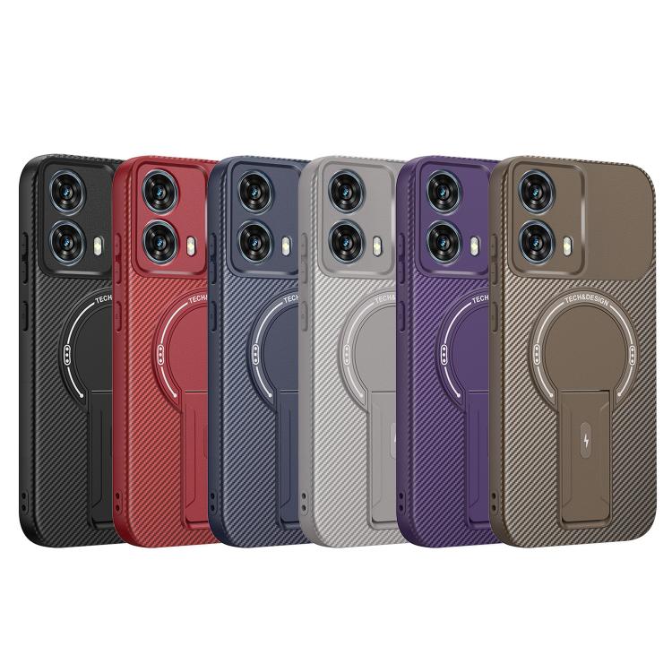 For Motorola Edge 50 Fusion Carbon Fiber Texture MagSafe Phone Case with Holder