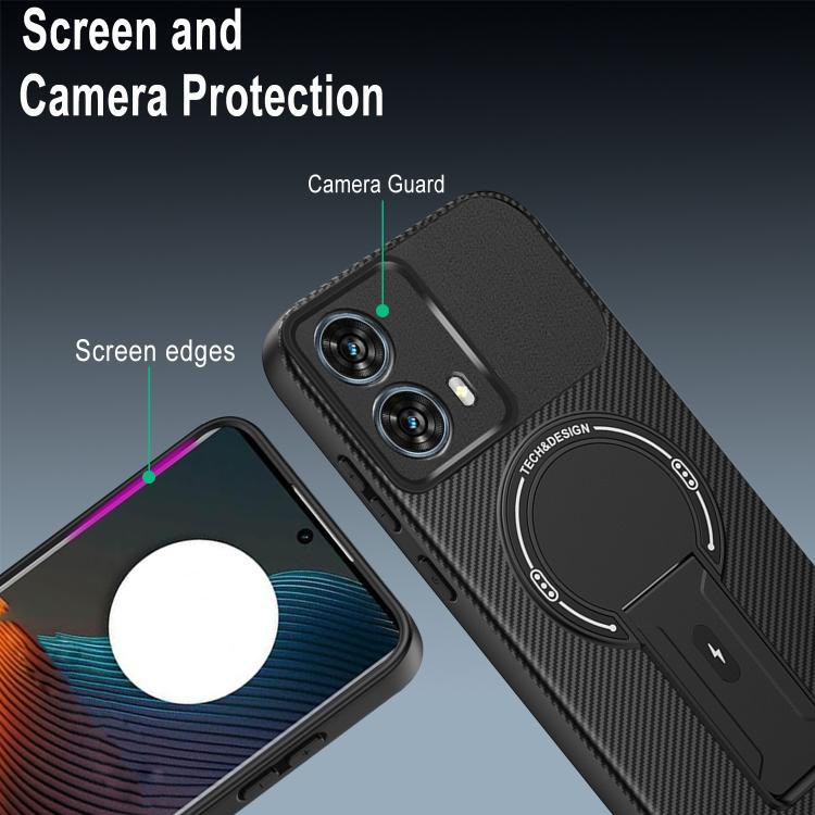 For Motorola Edge 50 Fusion Carbon Fiber Texture MagSafe Phone Case with Holder