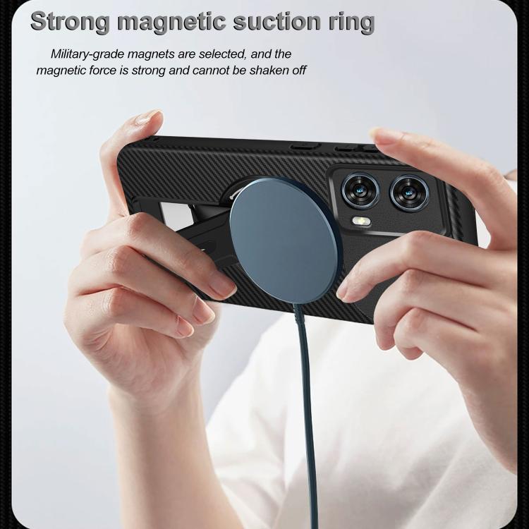 For Motorola Edge 50 Fusion Carbon Fiber Texture MagSafe Phone Case with Holder