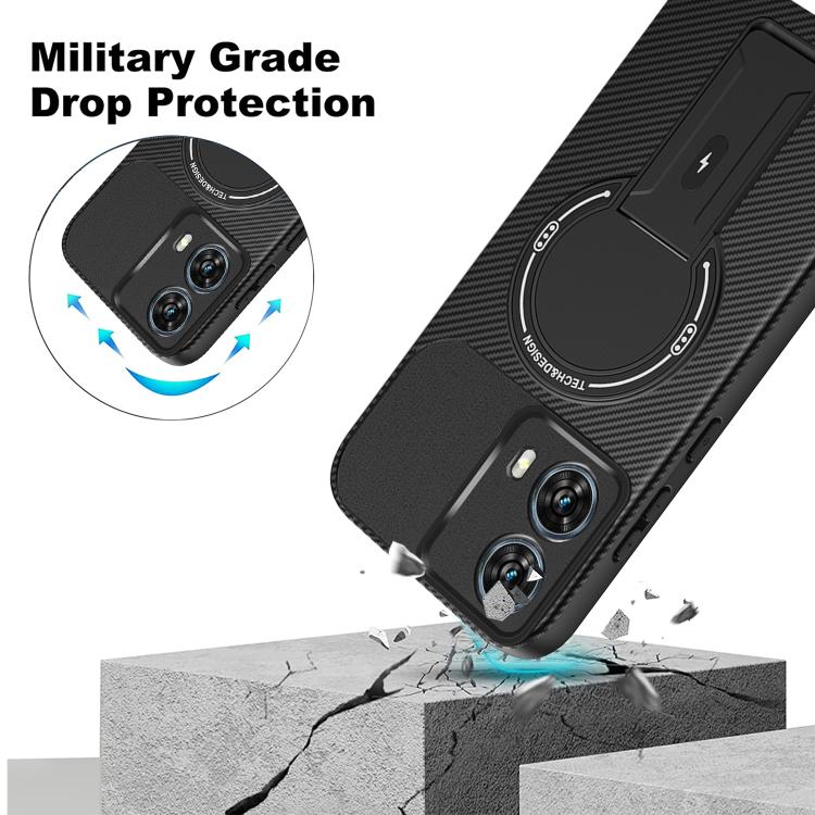 For Motorola Edge 50 Fusion Carbon Fiber Texture MagSafe Phone Case with Holder