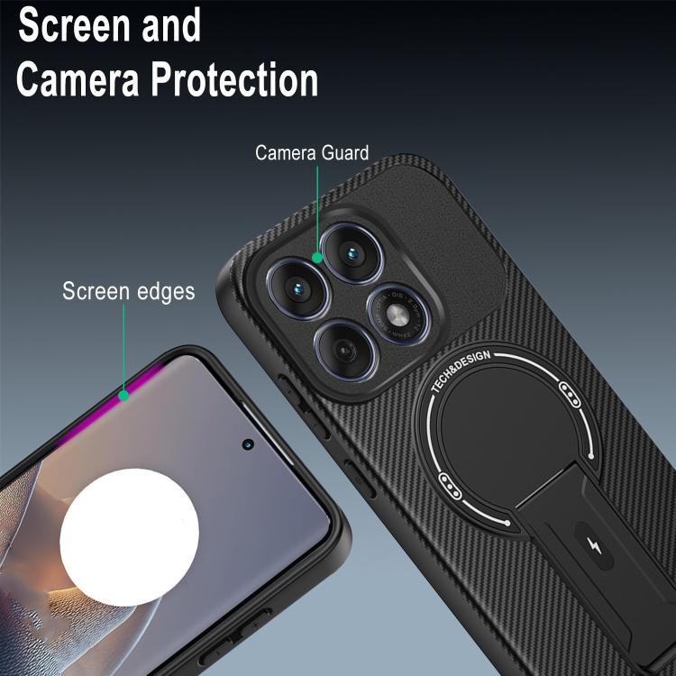 For Motorola Edge 60 Fusion Carbon Fiber Texture MagSafe Phone Case with Holder