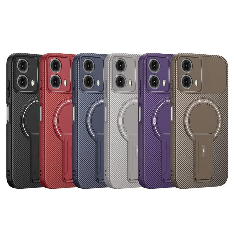 For Motorola Moto G24 Carbon Fiber Texture MagSafe Phone Case with Holder