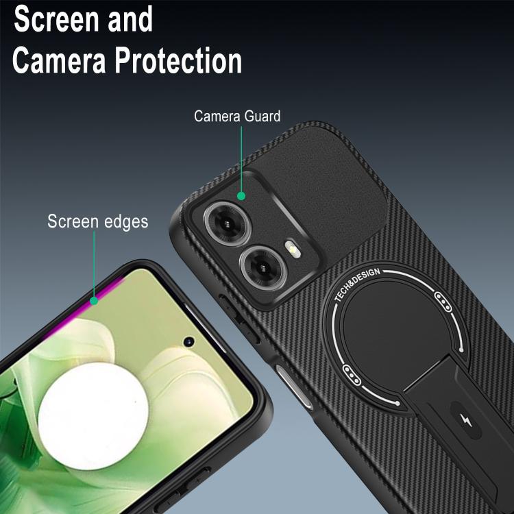 For Motorola Moto G24 Carbon Fiber Texture MagSafe Phone Case with Holder