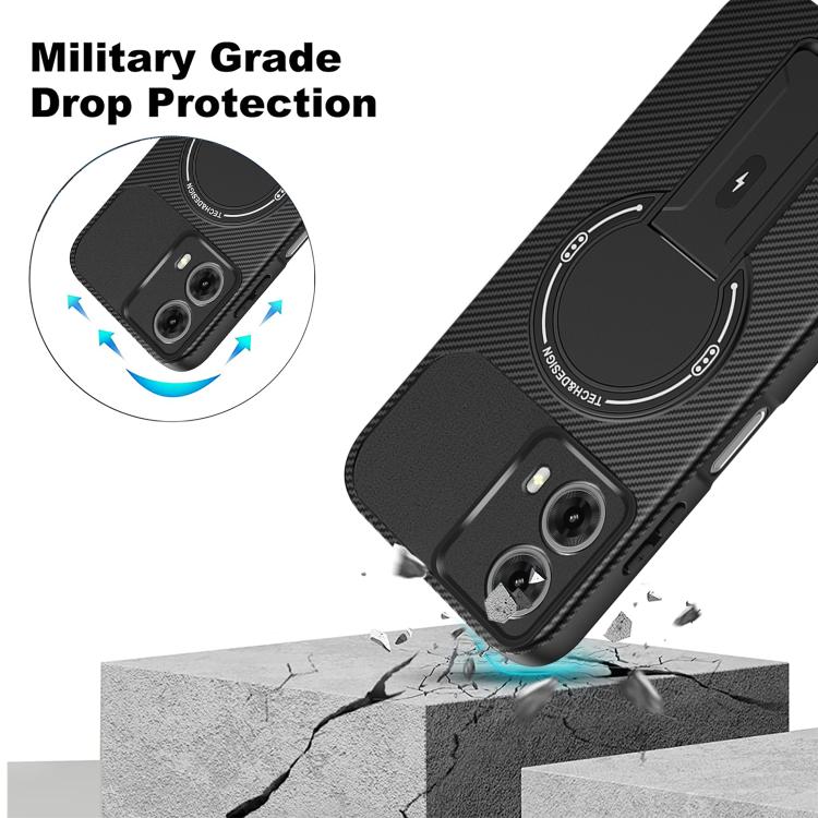 For Motorola Moto G24 Carbon Fiber Texture MagSafe Phone Case with Holder