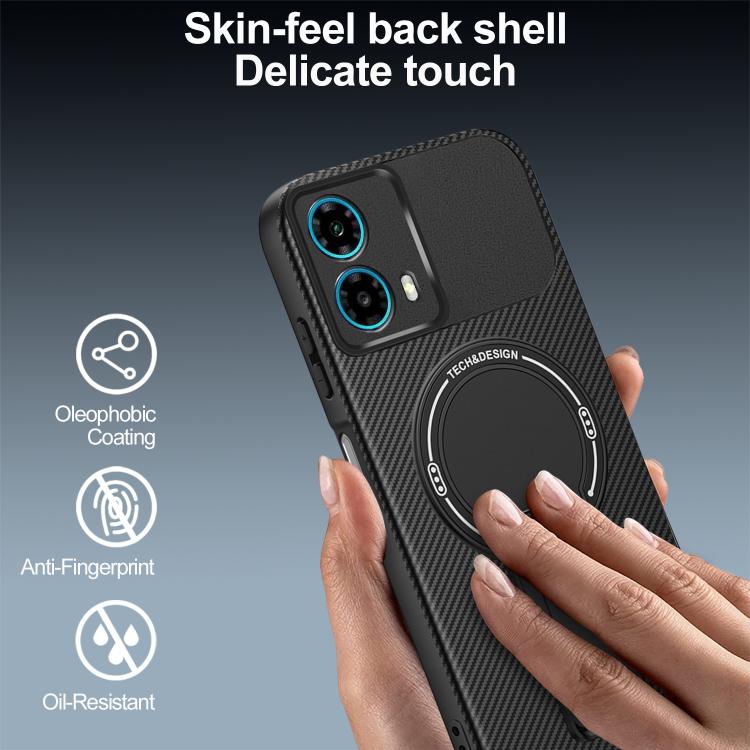 For Motorola Moto G34 Carbon Fiber Texture MagSafe Phone Case with Holder