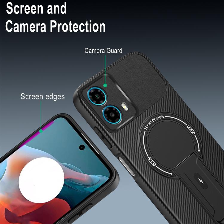 For Motorola Moto G34 Carbon Fiber Texture MagSafe Phone Case with Holder