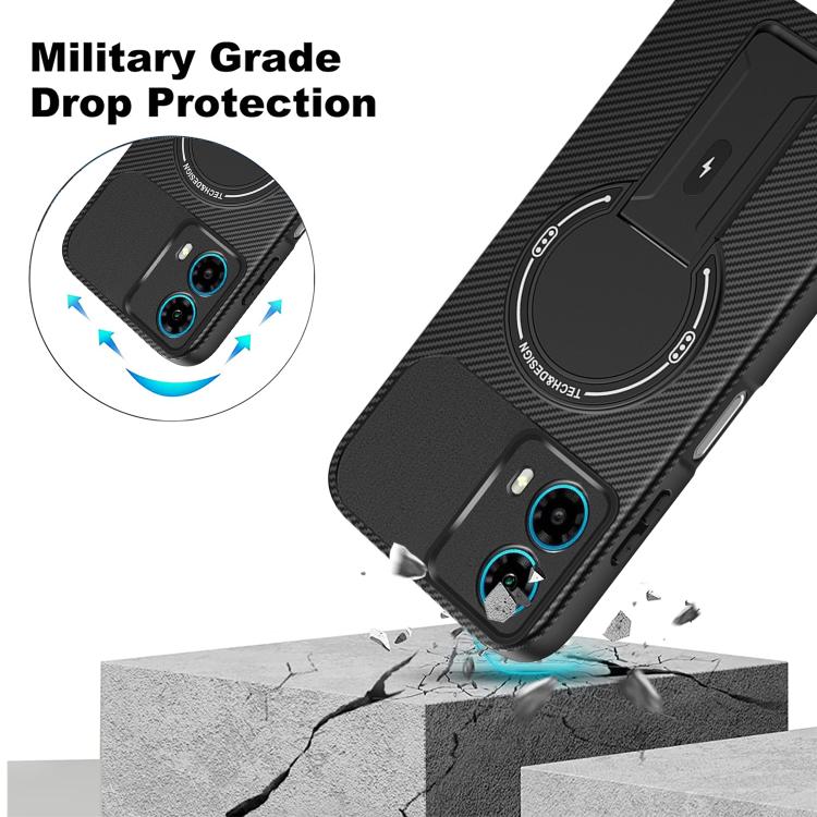 For Motorola Moto G34 Carbon Fiber Texture MagSafe Phone Case with Holder