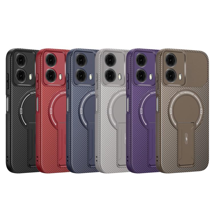 For Motorola Moto G35 5G Carbon Fiber Texture MagSafe Phone Case with Holder
