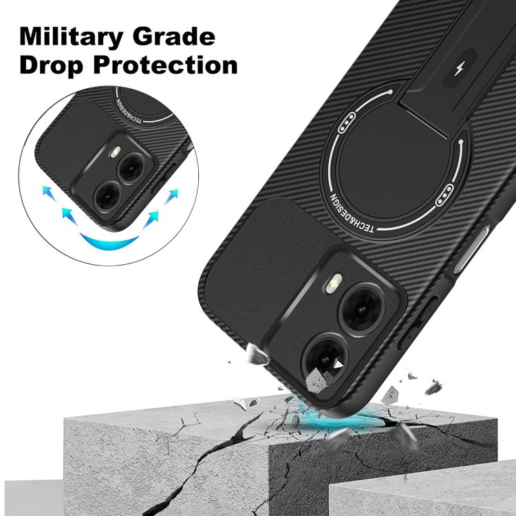 For Motorola Moto G35 5G Carbon Fiber Texture MagSafe Phone Case with Holder
