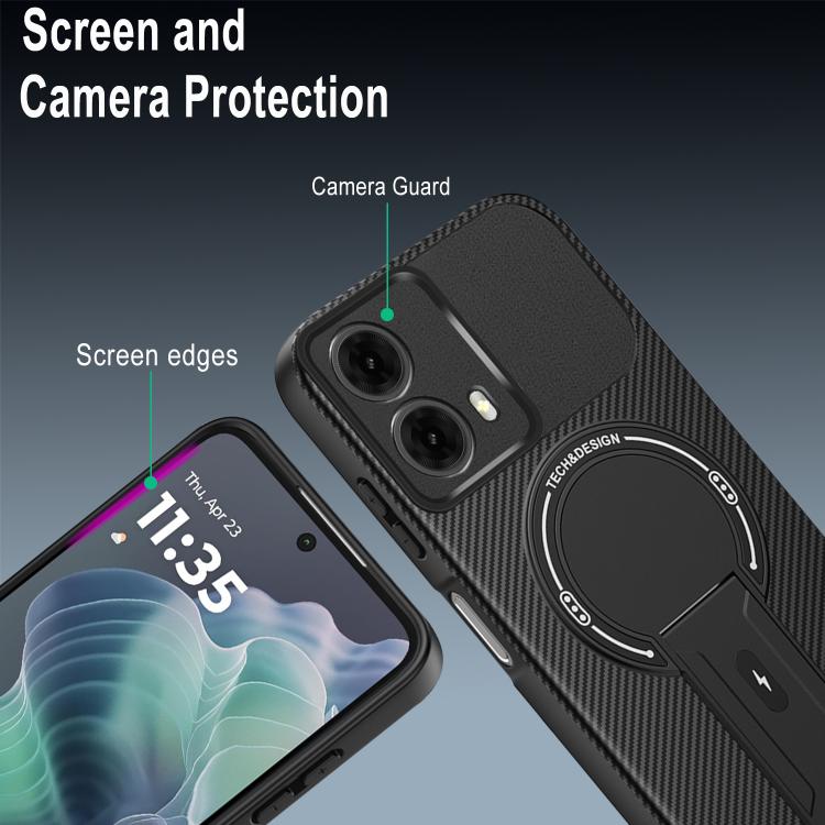For Motorola Moto G35 5G Carbon Fiber Texture MagSafe Phone Case with Holder