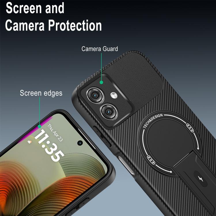 For Motorola Moto G55 5G Carbon Fiber Texture MagSafe Phone Case with Holder