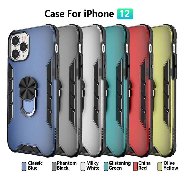 For iPhone 12 / 12 Pro Magnetic Frosted PC + Matte TPU Shockproof Case with Ring Holder