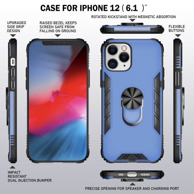 For iPhone 12 / 12 Pro Magnetic Frosted PC + Matte TPU Shockproof Case with Ring Holder