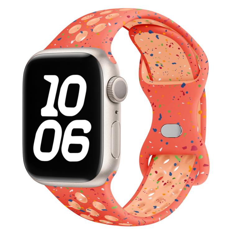 For Apple Watch Series 10 46mm Butterfly Buckle Color Dot Silicone Watch Band with 3D Curved Film