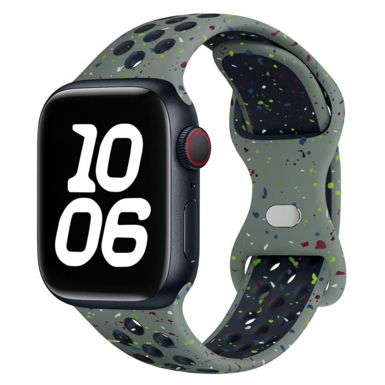 For Apple Watch Series 10 46mm Butterfly Buckle Color Dot Silicone Watch Band with 3D Curved Film