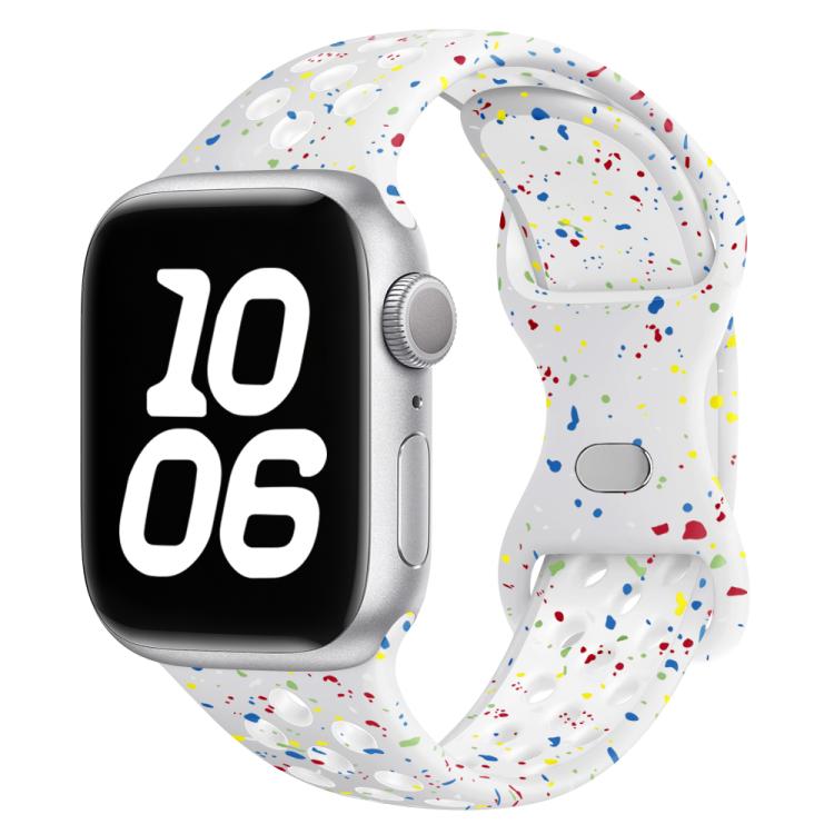 For Apple Watch Series 41mm Butterfly Buckle Color Dot Silicone Watch Band with 3D Curved Film