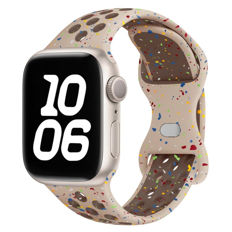 For Apple Watch Series 41mm Butterfly Buckle Color Dot Silicone Watch Band with 3D Curved Film