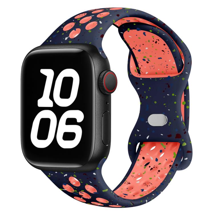 For Apple Watch Series 41mm Butterfly Buckle Color Dot Silicone Watch Band with 3D Curved Film
