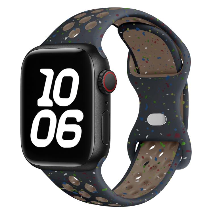 For Apple Watch Series 38mm Butterfly Buckle Color Dot Silicone Watch Band with 3D Curved Film