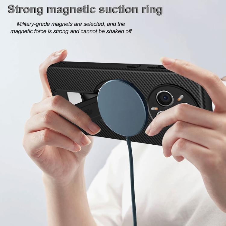 For Realme 14 Pro+ Carbon Fiber Texture MagSafe Phone Case with Holder