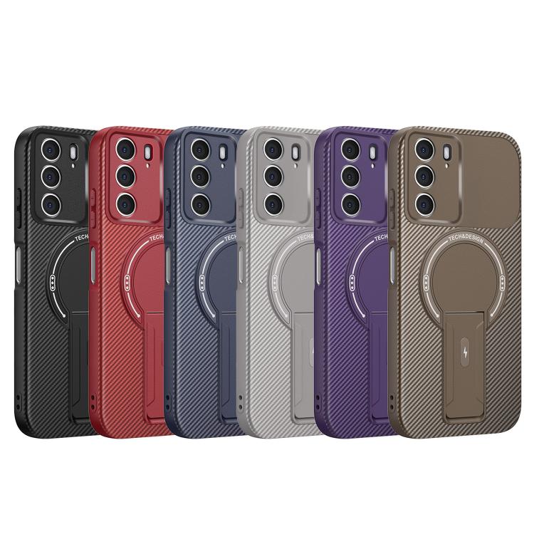 For Realme C75 4G Global Carbon Fiber Texture MagSafe Phone Case with Holder