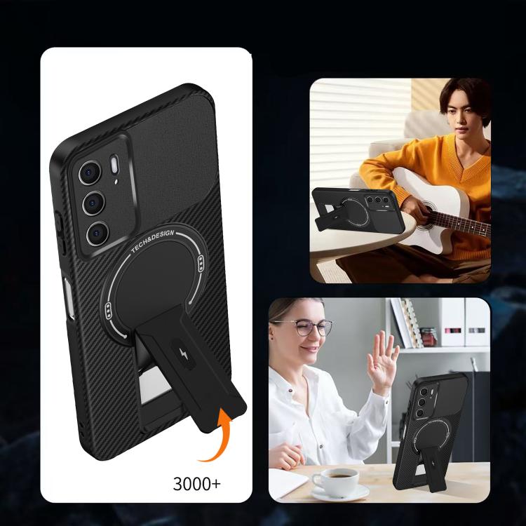 For Realme C75 4G Global Carbon Fiber Texture MagSafe Phone Case with Holder