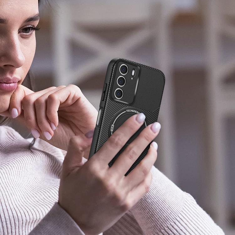 For Realme C75 4G Global Carbon Fiber Texture MagSafe Phone Case with Holder