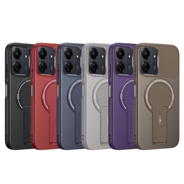 For Redmi 13C 4G Carbon Fiber Texture MagSafe Phone Case with Holder