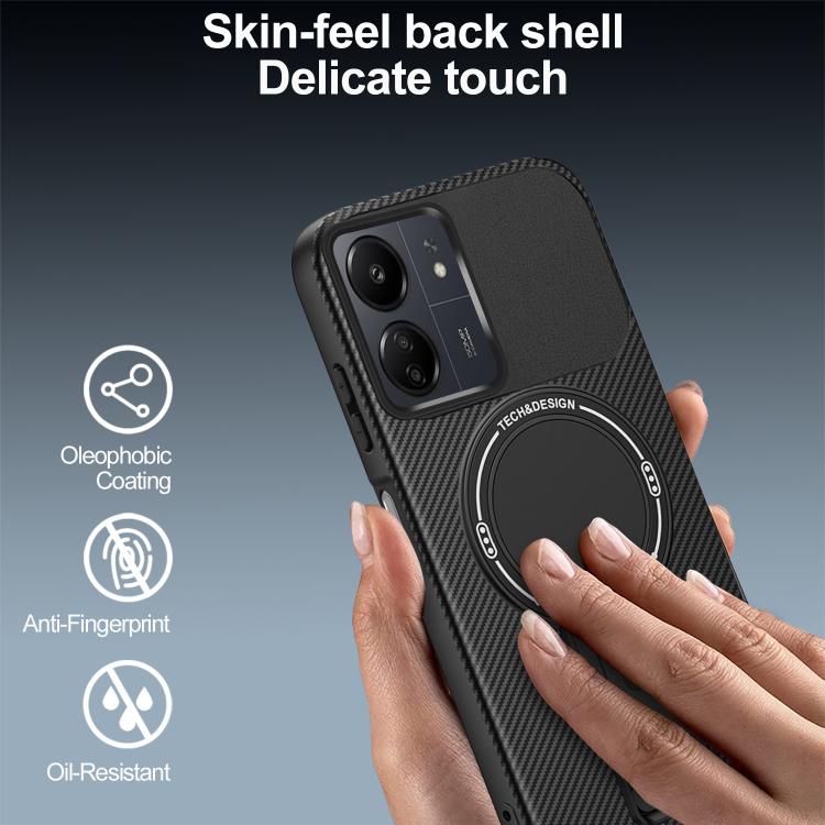 For Redmi 13C 4G Carbon Fiber Texture MagSafe Phone Case with Holder