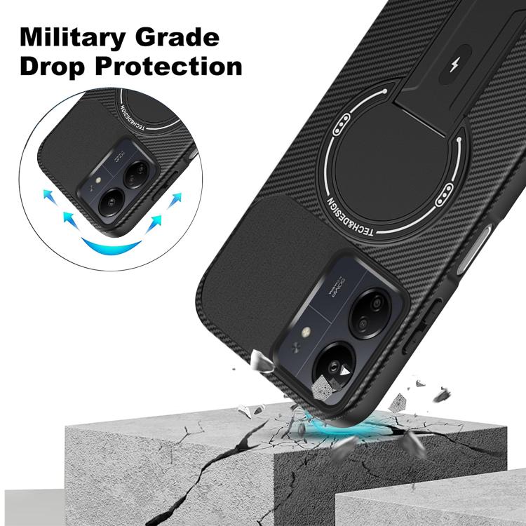 For Redmi 13C 4G Carbon Fiber Texture MagSafe Phone Case with Holder