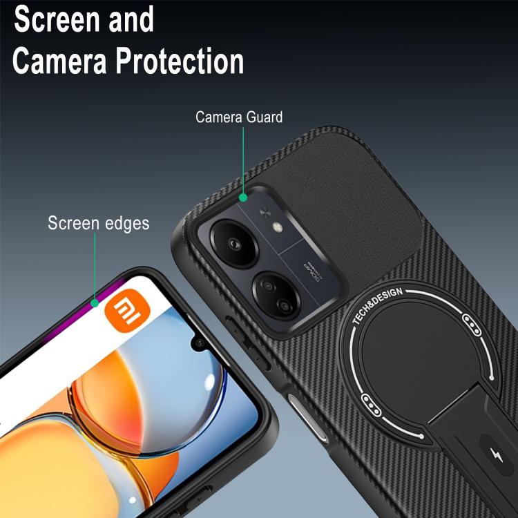 For Redmi 13C 4G Carbon Fiber Texture MagSafe Phone Case with Holder