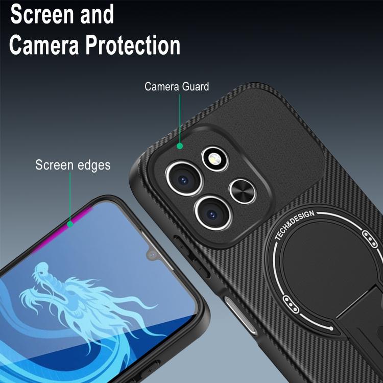 For Redmi 15C 5G / 4G EU 173mm Carbon Fiber Texture MagSafe Phone Case with Holder