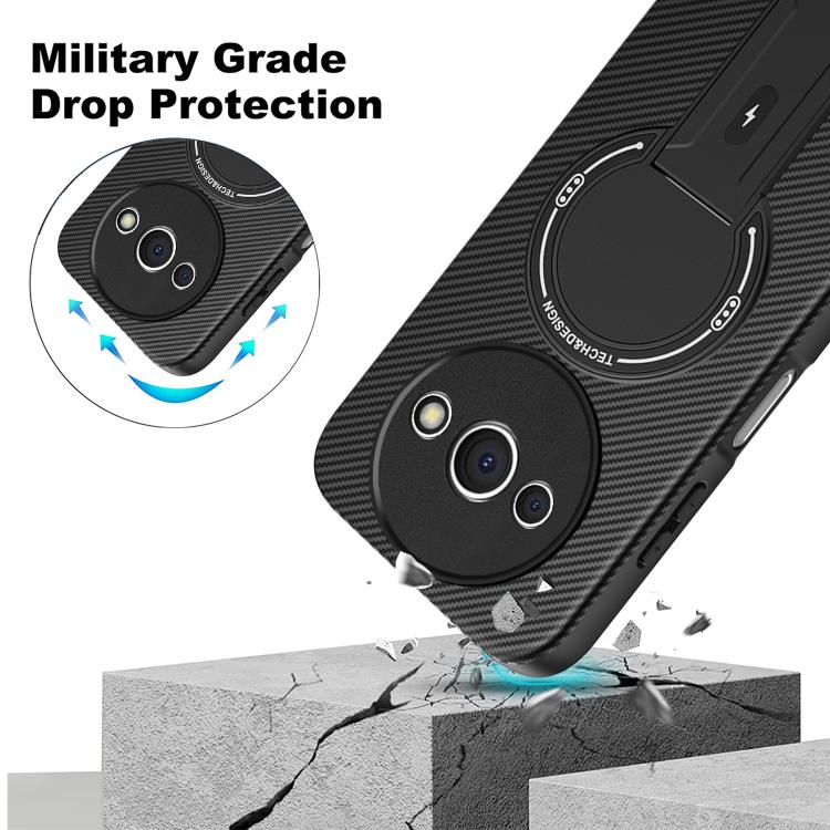 For Redmi A3 / A3x / Poco C61 Carbon Fiber Texture MagSafe Phone Case with Holder