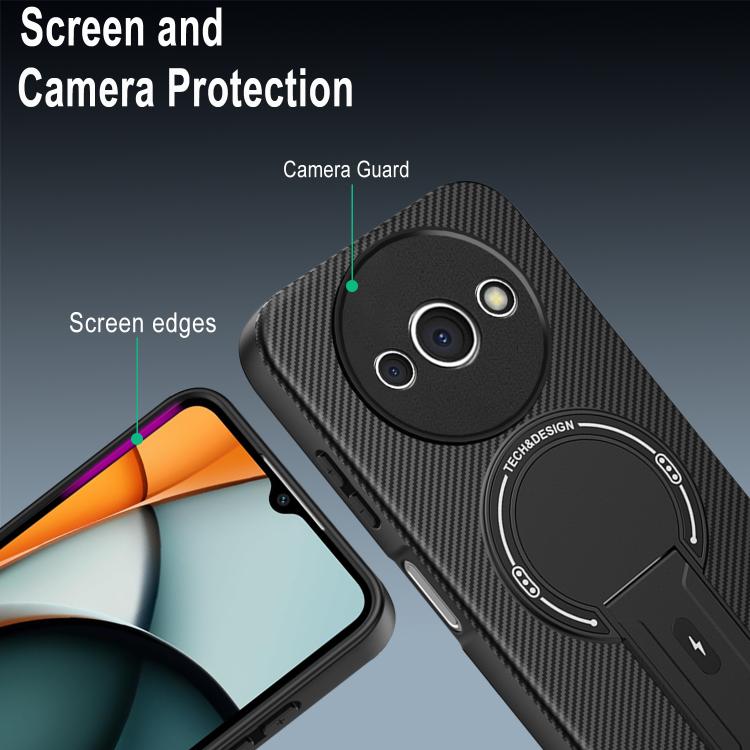 For Redmi A3 / A3x / Poco C61 Carbon Fiber Texture MagSafe Phone Case with Holder