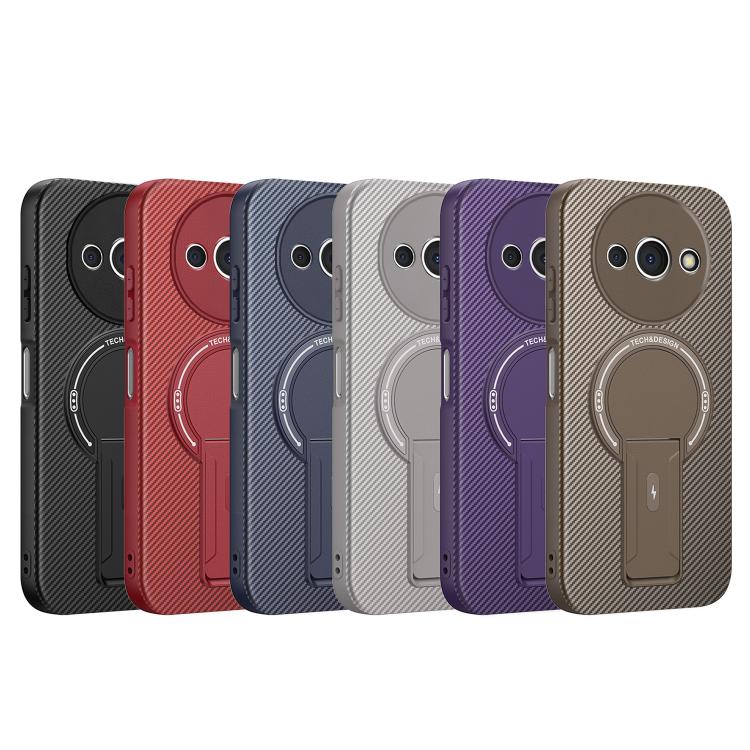 For Redmi A3 / A3x / Poco C61 Carbon Fiber Texture MagSafe Phone Case with Holder