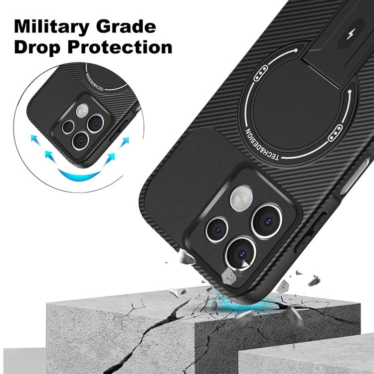 For Redmi Note 13 5G Global Carbon Fiber Texture MagSafe Phone Case with Holder