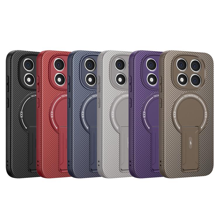 For Redmi Note 14 Pro 5G / 14 Pro+ Carbon Fiber Texture MagSafe Phone Case with Holder