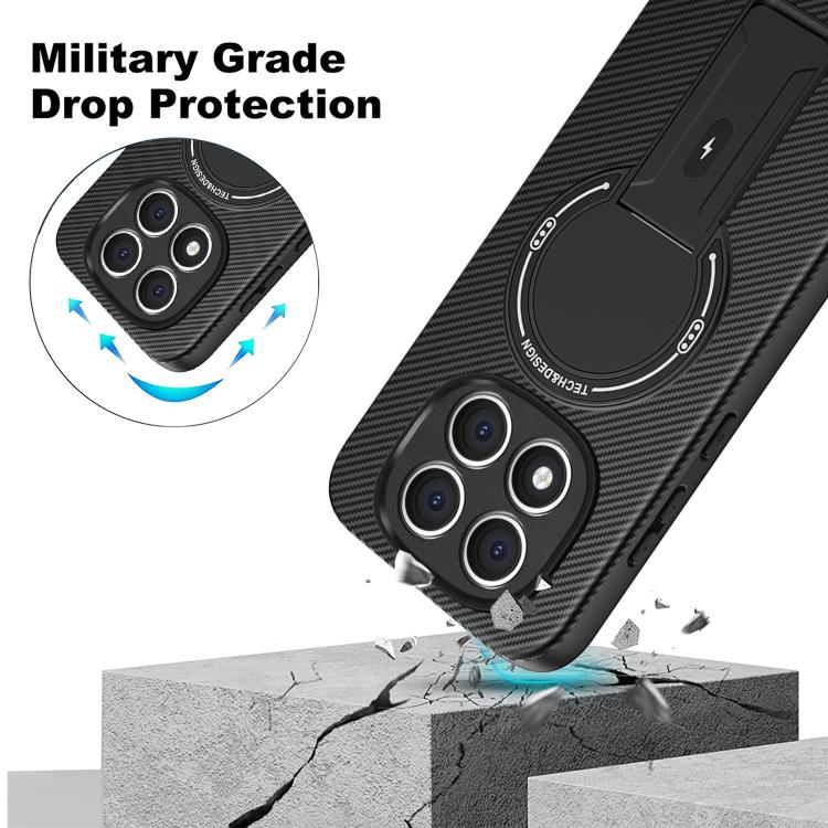 For Redmi Note 14 Pro 5G / 14 Pro+ Carbon Fiber Texture MagSafe Phone Case with Holder