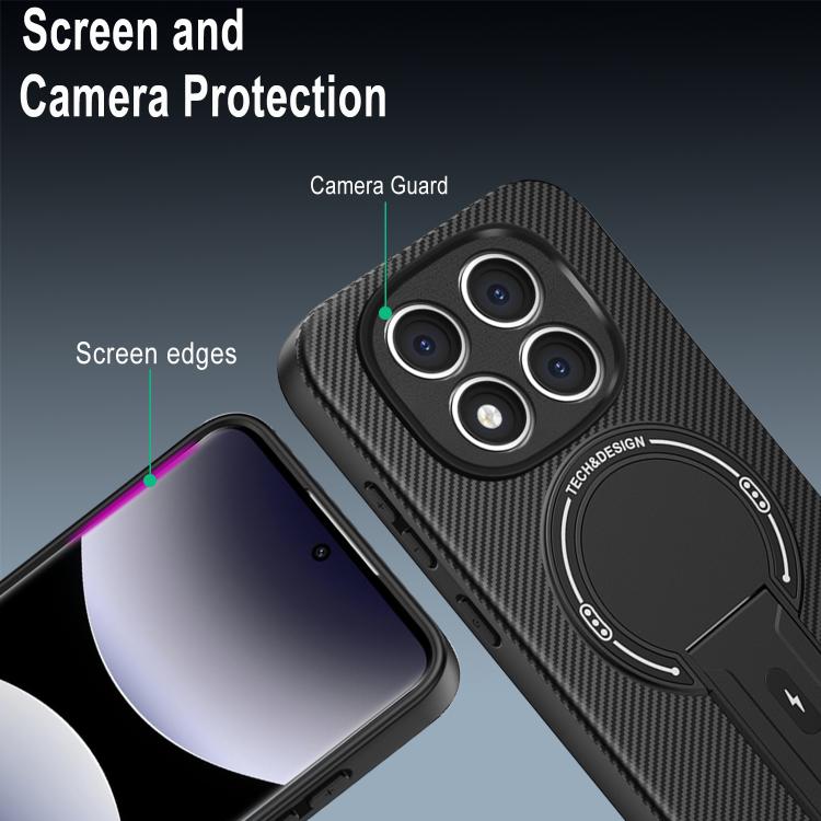 For Redmi Note 14 Pro 5G / 14 Pro+ Carbon Fiber Texture MagSafe Phone Case with Holder
