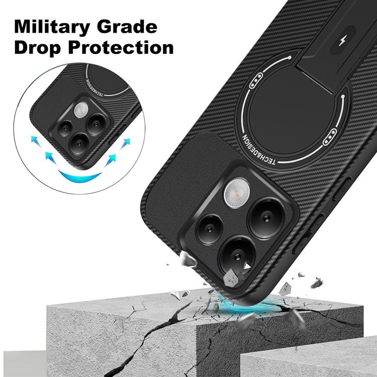 For Redmi Note 13 Pro 4G / Note 14S Carbon Fiber Texture MagSafe Phone Case with Holder