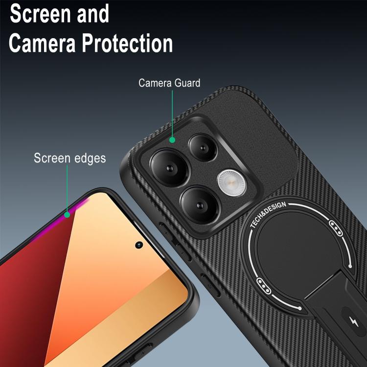 For Redmi Note 13 Pro 4G / Note 14S Carbon Fiber Texture MagSafe Phone Case with Holder