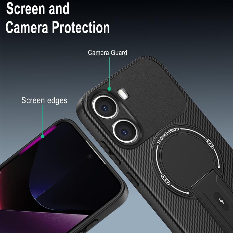 For Xiaomi Poco X7 Pro Carbon Fiber Texture MagSafe Phone Case with Holder