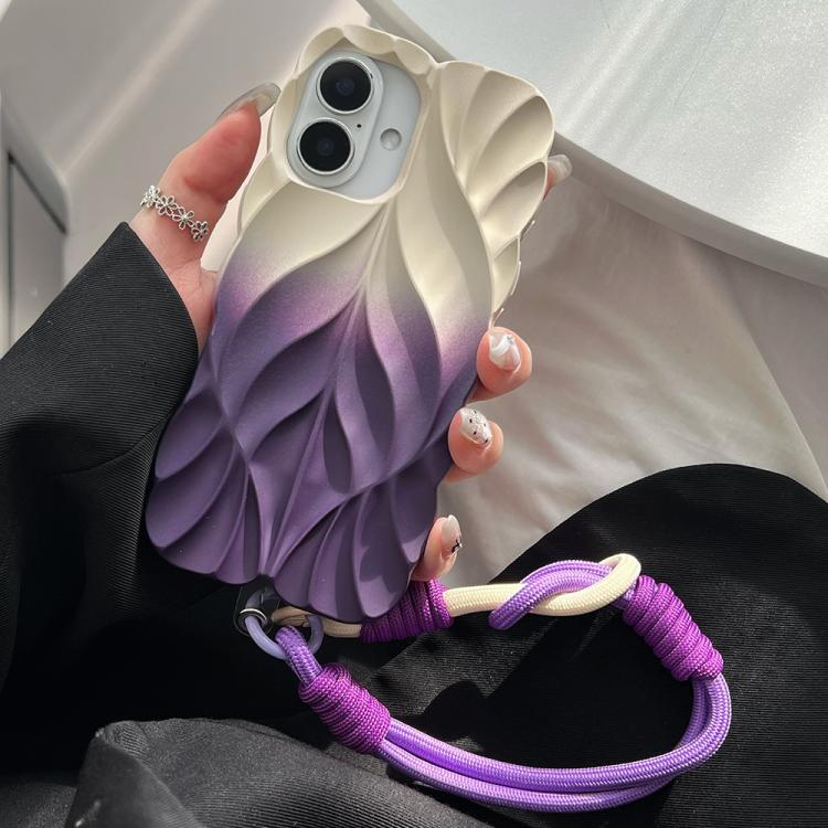For iPhone 16 Thickened 3D Leaf Pattern Two-Color Oil-Sprayed TPU Phone Case with Strap